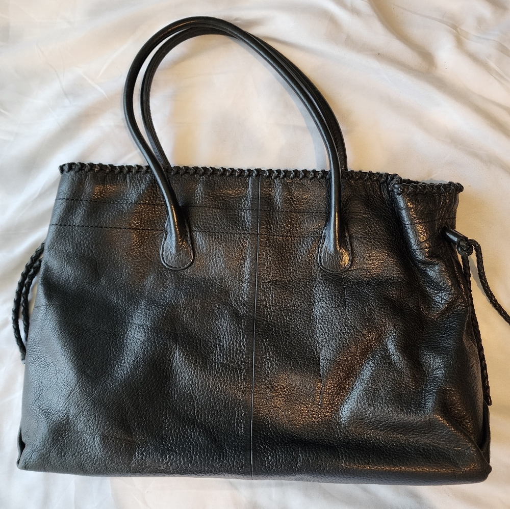 Banana Republic Black Leather Tote with Scalloped Trim